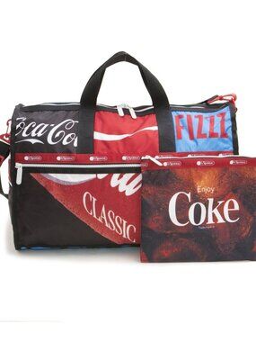 LeSportsac Boston Bag Large Weekender Coca Cola Goes Along Red Black Handbag NEW